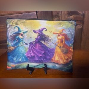 Colorful Whimsical Witch Print Pouch Cosmetic Accessory Case